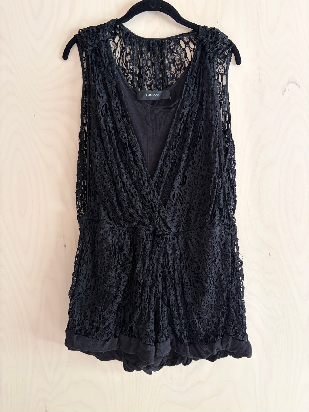 Thakoon Black Lace Sleeveless Romper with V-Neck